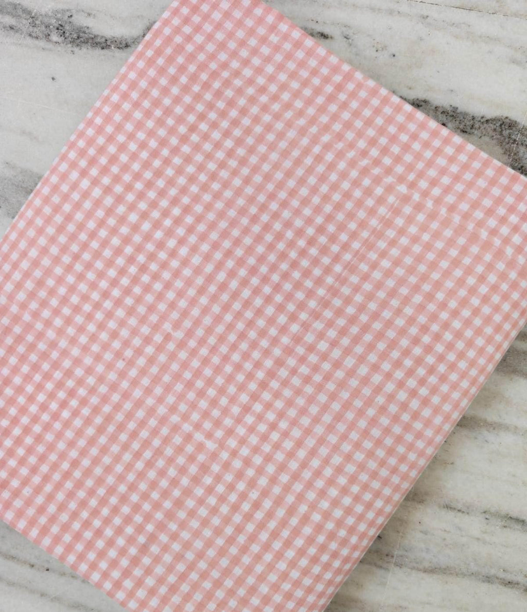 Pink Gingham Cotton Fabric, 100 % Floral Indian Soft Blush Pink & White Checkered Print Fabric, Sewing Quilting Cotton Textile, Loose Fabric