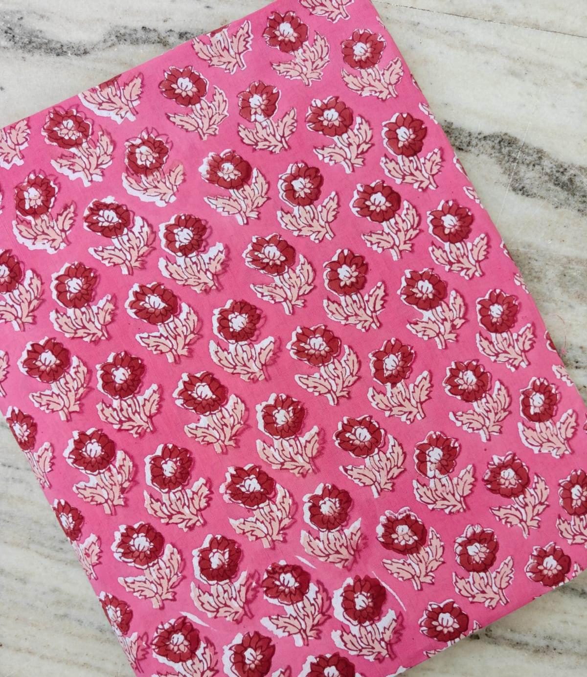 Soft Cotton, Indian Hand Block Print Fabric, Floral 100% Cotton Fabric By The Yard, Fabric for Loose Running, Pink & Burgundy Cream Fabric
