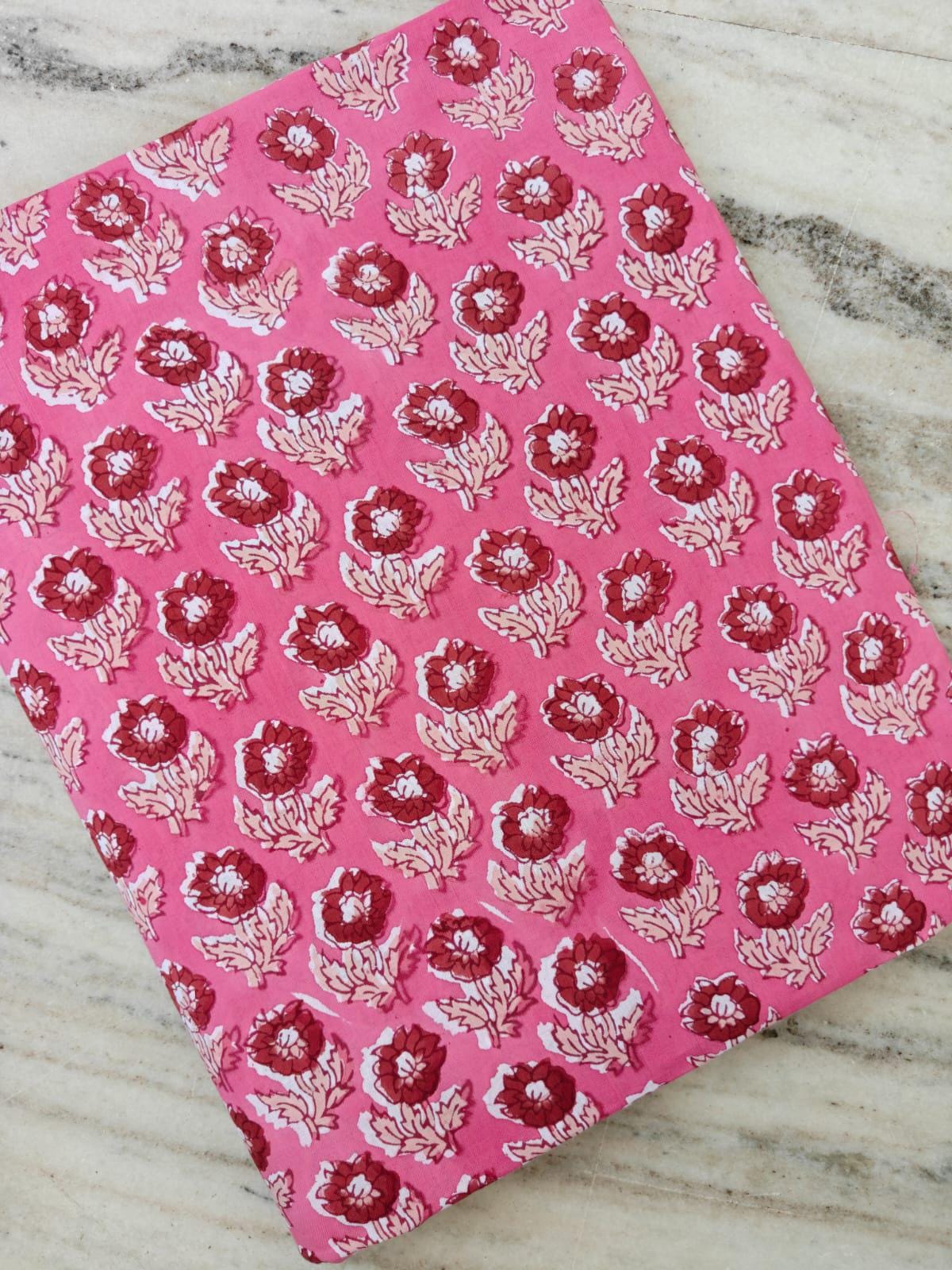 Soft Cotton, Indian Hand Block Print Fabric, Floral 100% Cotton Fabric By The Yard, Fabric for Loose Running, Pink & Burgundy Cream Fabric