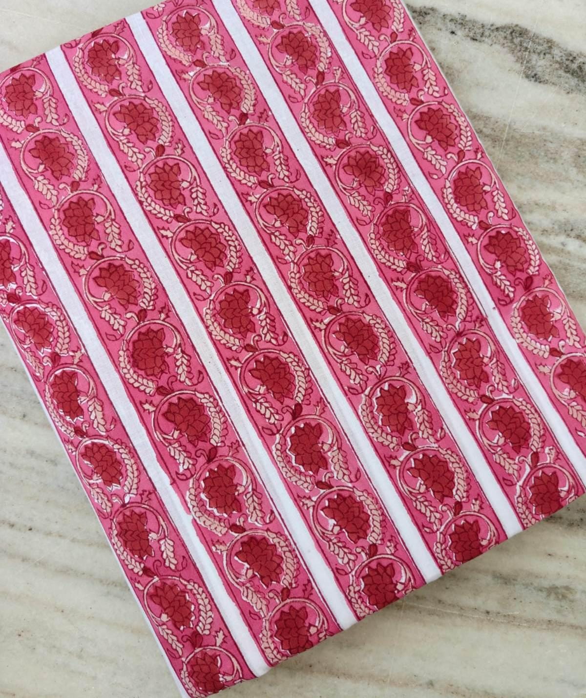 Pink Floral Cotton Fabric, Traditional Paisley Print Fabric, Indian Block Print Cotton, Quilting Fabric, Sewing Fabric by the Yard, Napkins
