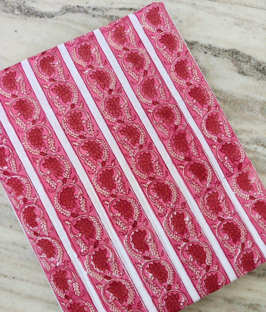 Pink Floral Cotton Fabric, Traditional Paisley Print Fabric, Indian Block Print Cotton, Quilting Fabric, Sewing Fabric by the Yard, Napkins