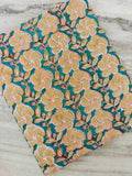 Teal Floral Cotton Fabric, Mustard Yellow Flower Print Fabric, Indian Cotton Fabric, Floral Sewing Fabric, Dressmaking Fabric, Loose Fabric