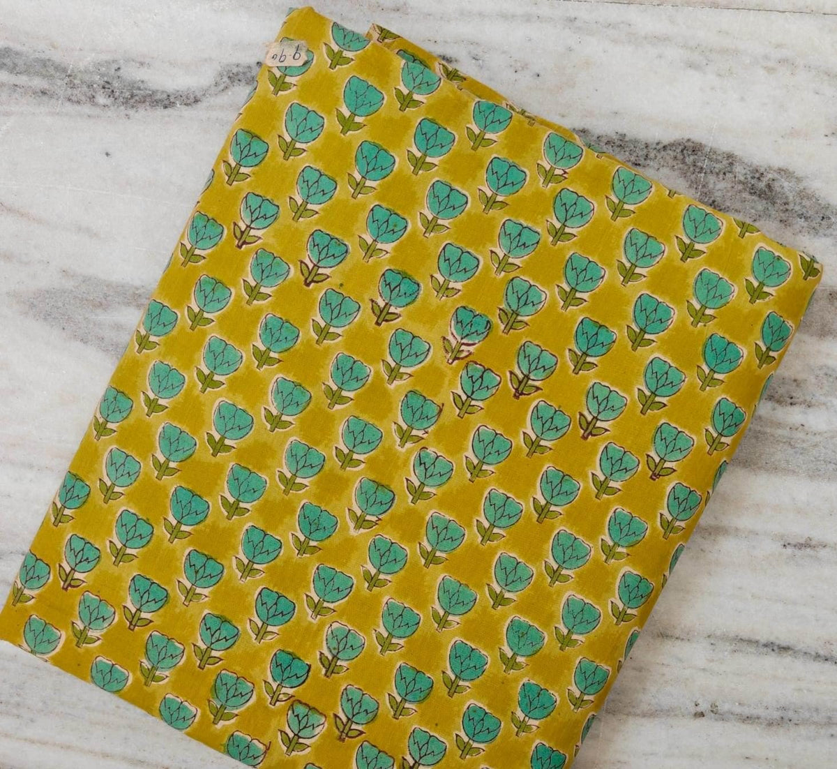 Mustard Yellow Cotton Fabric with Teal Floral Block Print Indian Hand Block Print Fabric Botanical Cotton Textile Quilting & Sewing Fabric