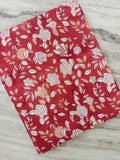 Red Floral Cotton Fabric with White Roses | Indian Floral Print Fabric | Peach & White Botanical Cotton Textile | Sewing Quilting Fabric