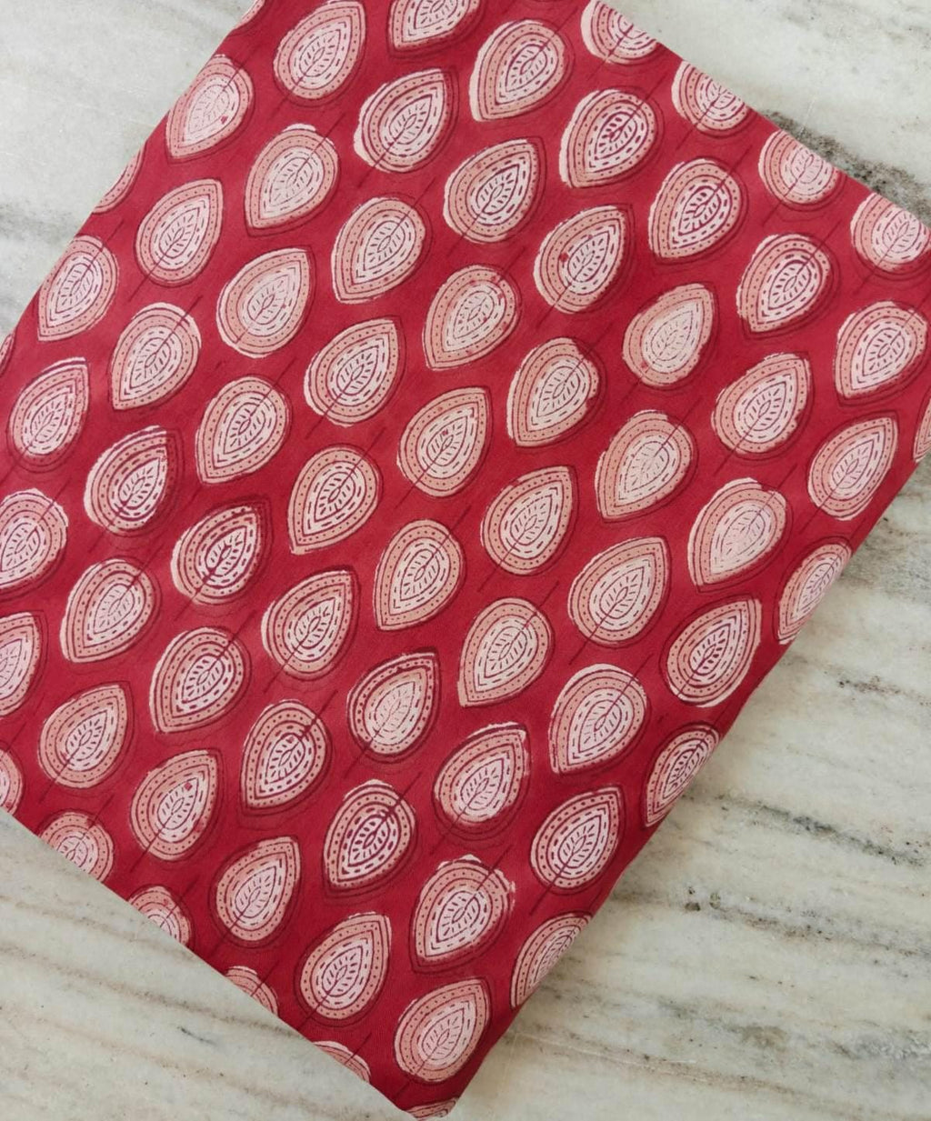 Red Cotton Fabric, Traditional Paisley Leaf Print, Indian Hand Block Style Fabric, Soft Cotton Textile, Sewing & Quilting Loose Fabric