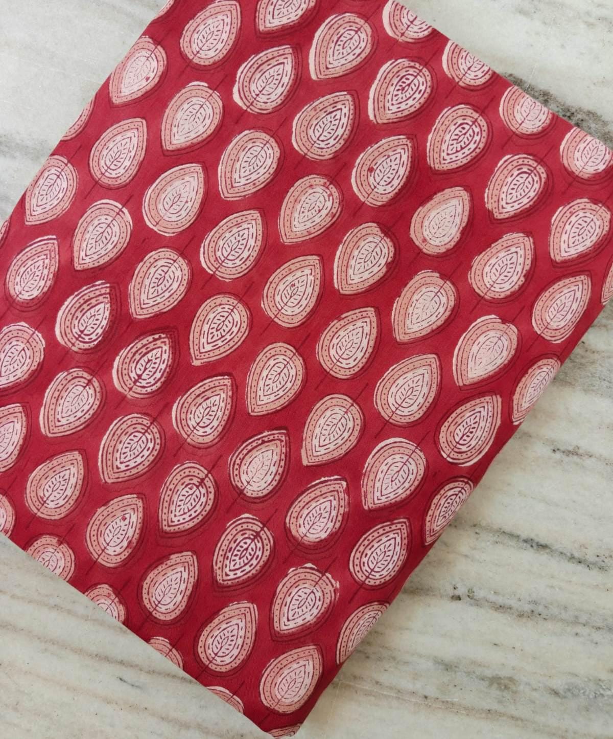 Red Cotton Fabric, Traditional Paisley Leaf Print, Indian Hand Block Style Fabric, Soft Cotton Textile, Sewing & Quilting Loose Fabric