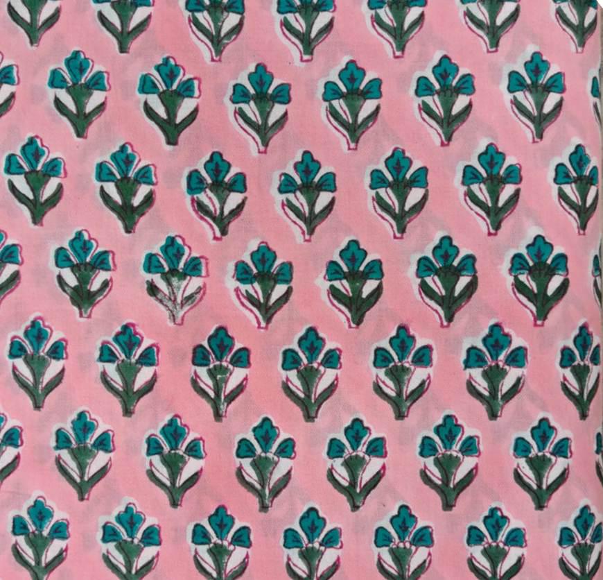 Pink Floral Block Print Cotton Fabric | Indian Hand Block Print Fabric | Floral Cotton Textile | Dressmaking & Quilting Loose Fabric
