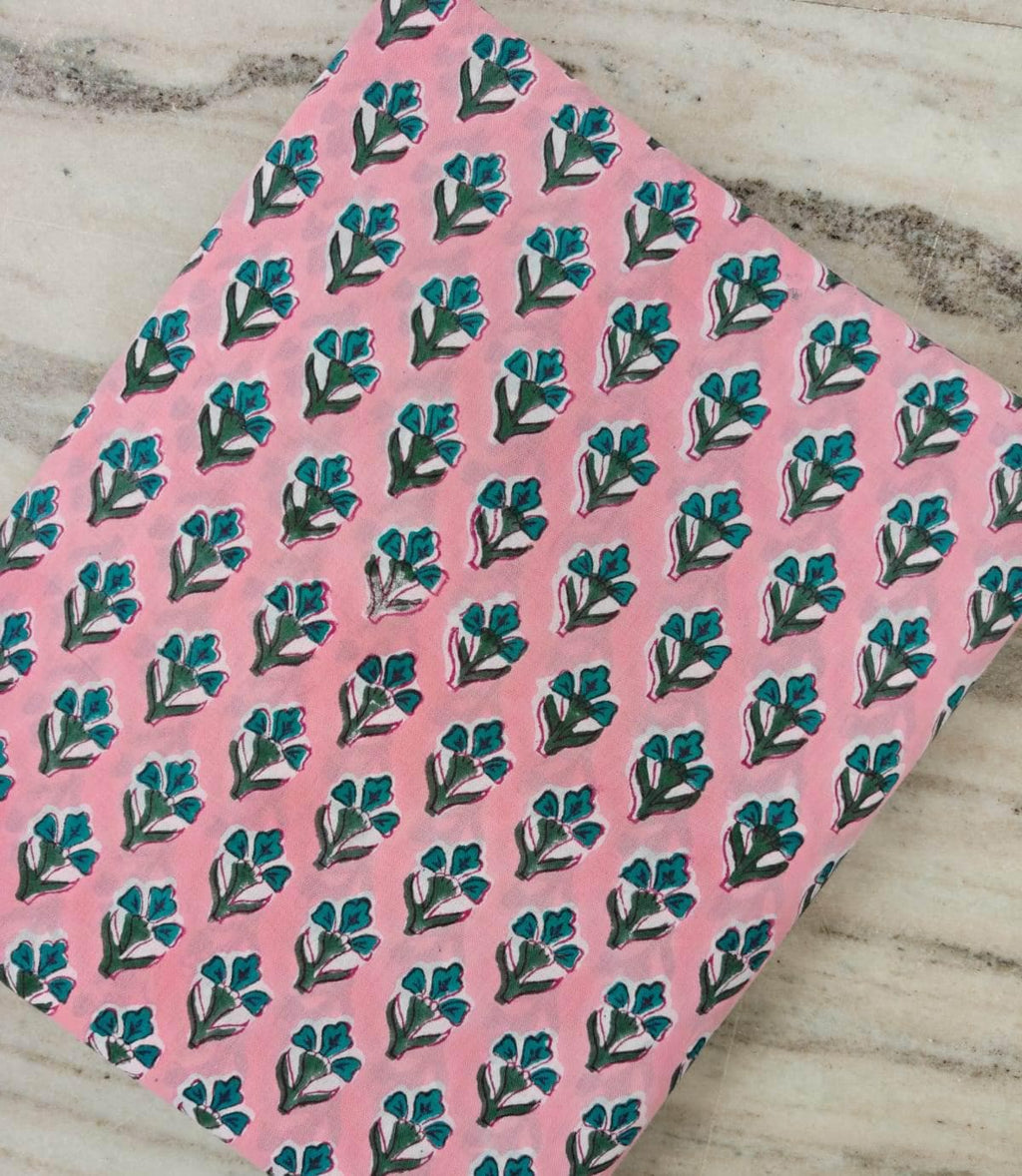 Pink Floral Block Print Cotton Fabric | Indian Hand Block Print Fabric | Floral Cotton Textile | Dressmaking & Quilting Loose Fabric