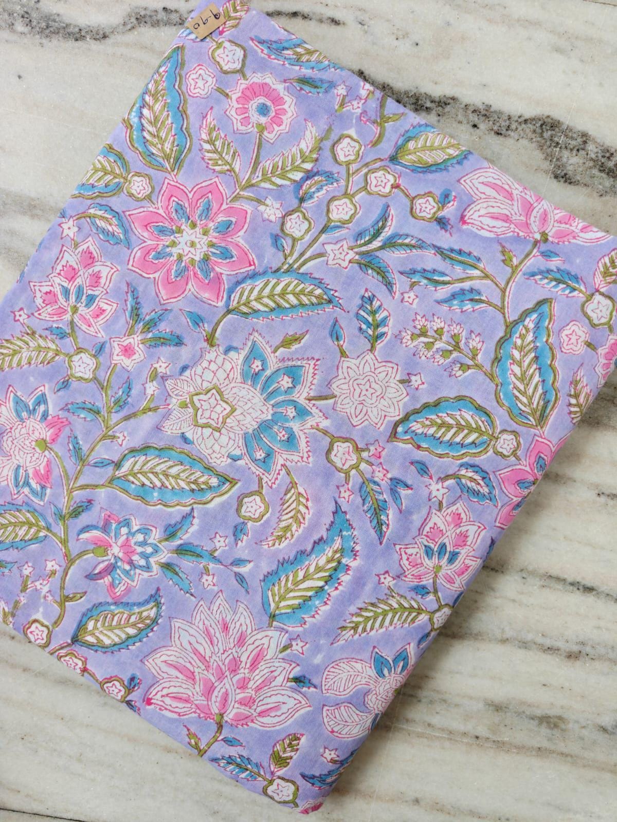 Lavender Floral Cotton Fabric, Pink Blue Green Botanical Print, Indian Inspired Fabric by the Yard, Quilting & Sewing Fabric, Loose Fabric