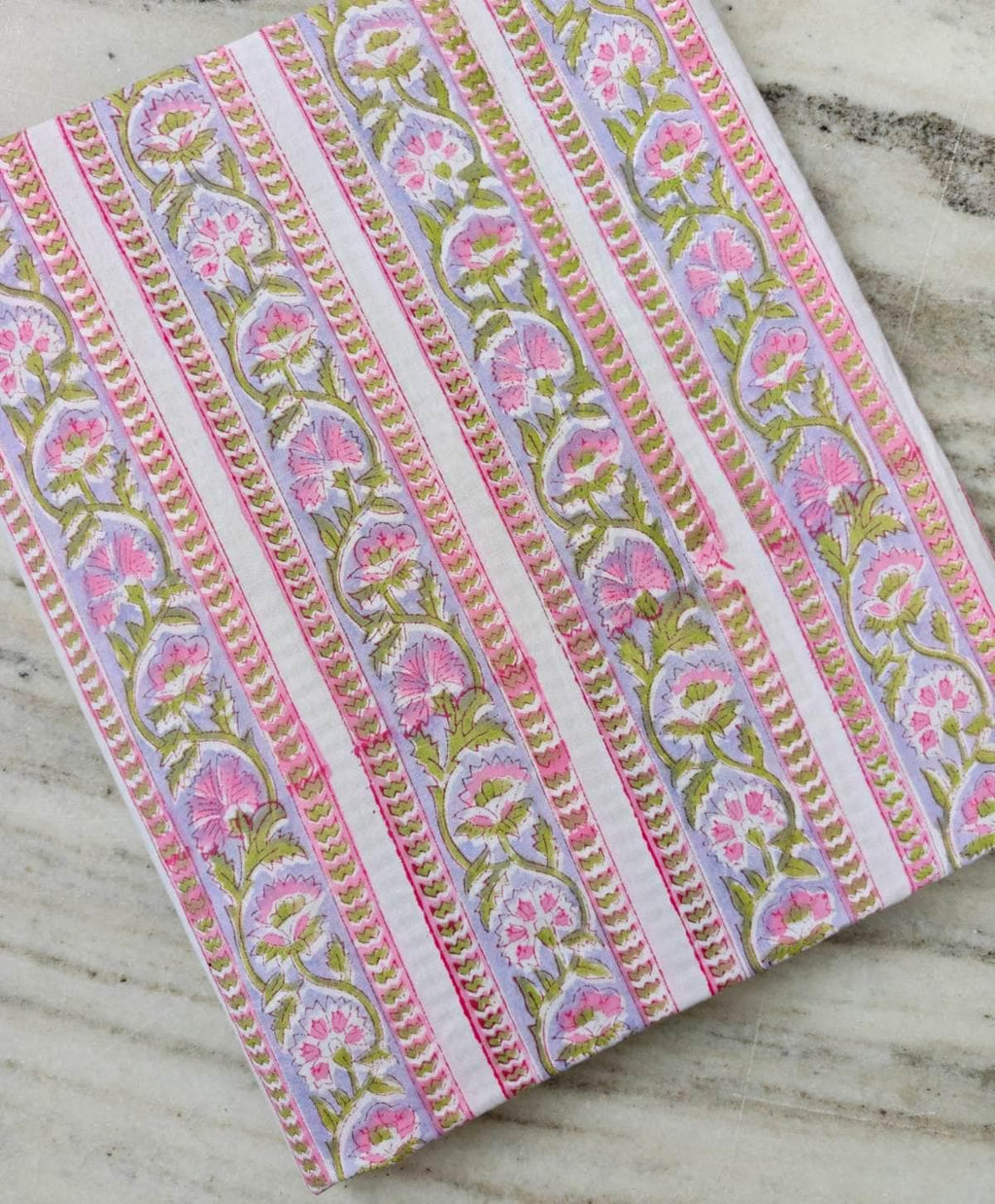 Pink Lavender Floral Cotton Fabric, Block Print Inspired Striped Botanical Fabric, Indian Cotton Fabric by the Yard, Quilting & Sewing