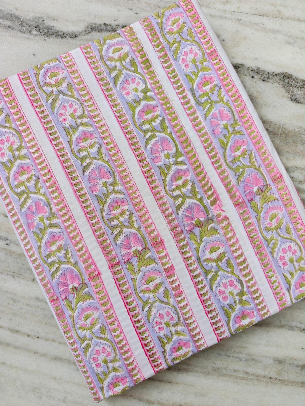 Pink Lavender Floral Cotton Fabric, Block Print Inspired Striped Botanical Fabric, Indian Cotton Fabric by the Yard, Quilting & Sewing