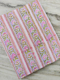 Pink Lavender Floral Cotton Fabric, Block Print Inspired Striped Botanical Fabric, Indian Cotton Fabric by the Yard, Quilting & Sewing
