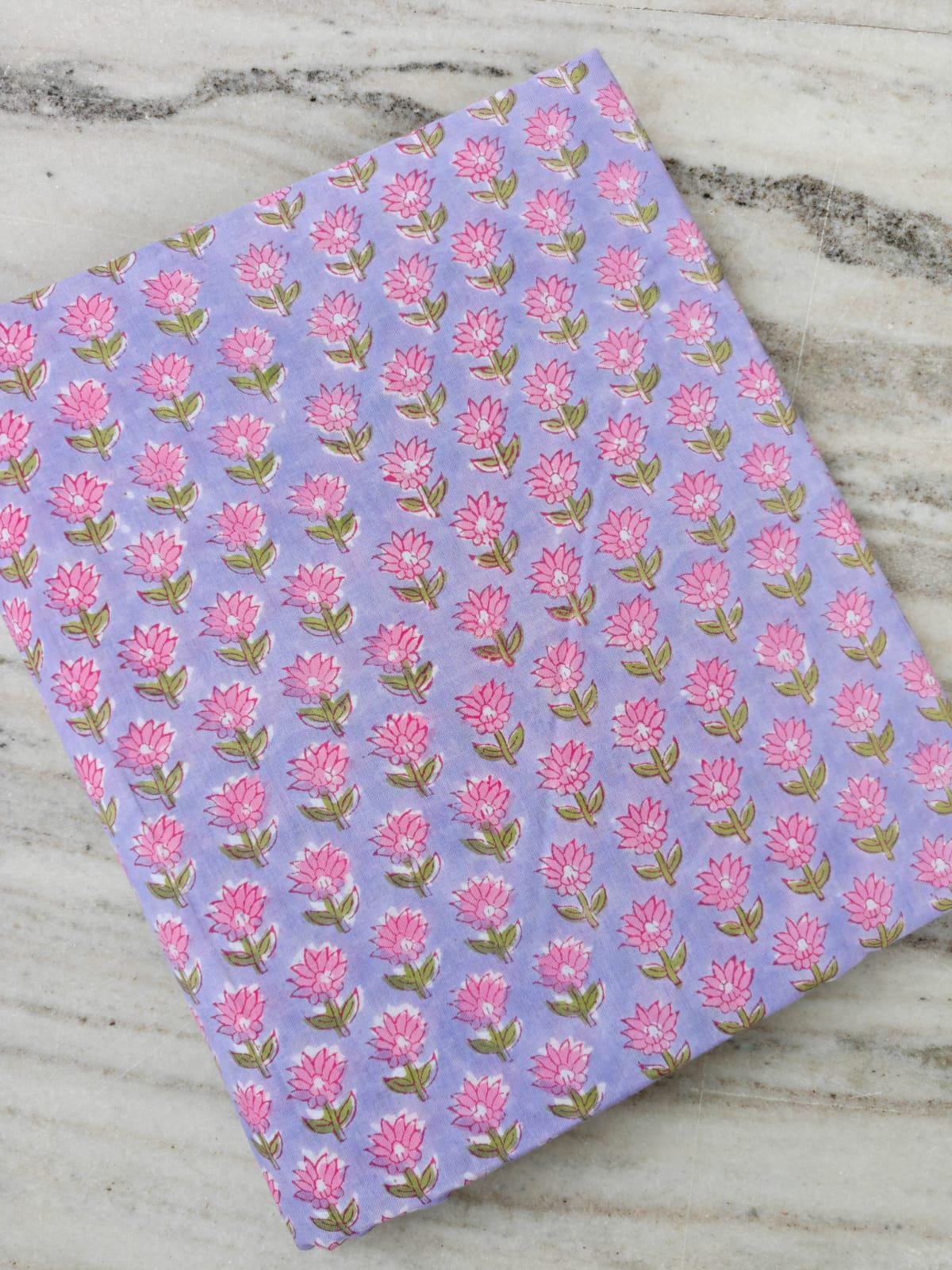 Lavender Pink Floral Cotton Fabric, Small Flower Print Fabric, Indian Block Print Style Cotton, Quilting Sewing Fabric by the Yard
