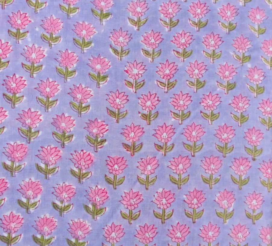 Lavender Pink Floral Cotton Fabric, Small Flower Print Fabric, Indian Block Print Style Cotton, Quilting Sewing Fabric by the Yard