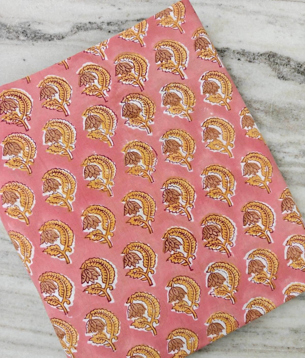 Pink Floral Block Print Cotton Fabric, Indian Hand Block Print Fabric, Traditional Paisley Cotton, Quilting Fabric, Sewing Fabric, Napkins