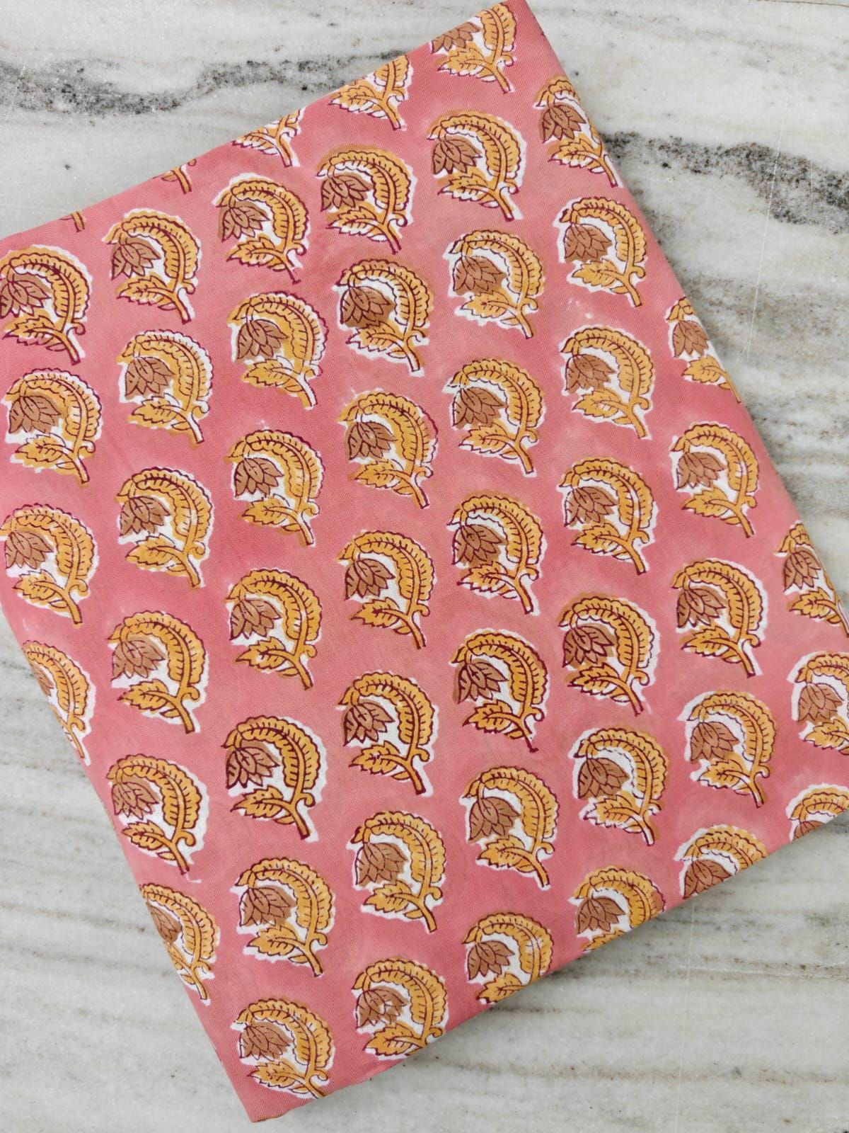 Pink Floral Block Print Cotton Fabric, Indian Hand Block Print Fabric, Traditional Paisley Cotton, Quilting Fabric, Sewing Fabric, Napkins
