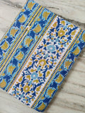 Blue Floral Block Print Cotton Fabric, Indian Cotton Fabric, Floral Stripe Fabric, Traditional Textile, Quilting Fabric, Sewing Fabric