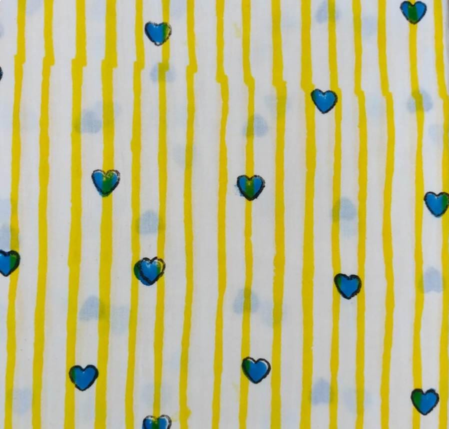 Yellow Stripe Heart Cotton Fabric, Blue Heart Print Fabric, Valentine Fabric by the Yard, Cute Love Pattern Cotton  Quilting Fabric, Napkins