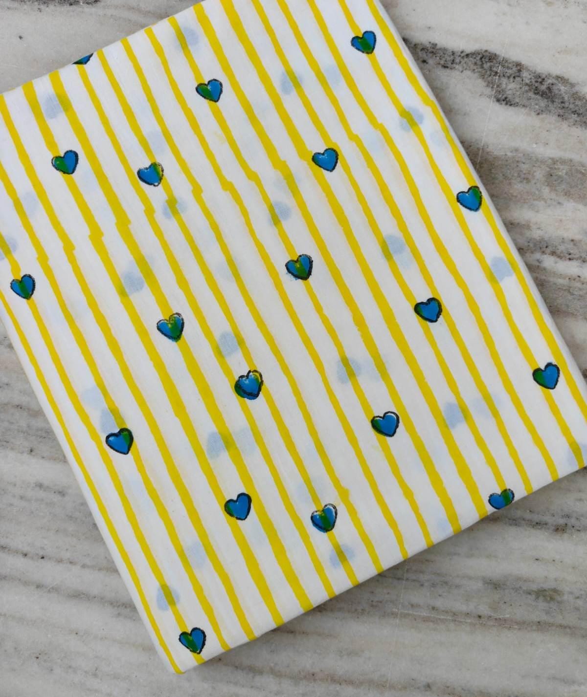 Yellow Stripe Heart Cotton Fabric, Blue Heart Print Fabric, Valentine Fabric by the Yard, Cute Love Pattern Cotton  Quilting Fabric, Napkins