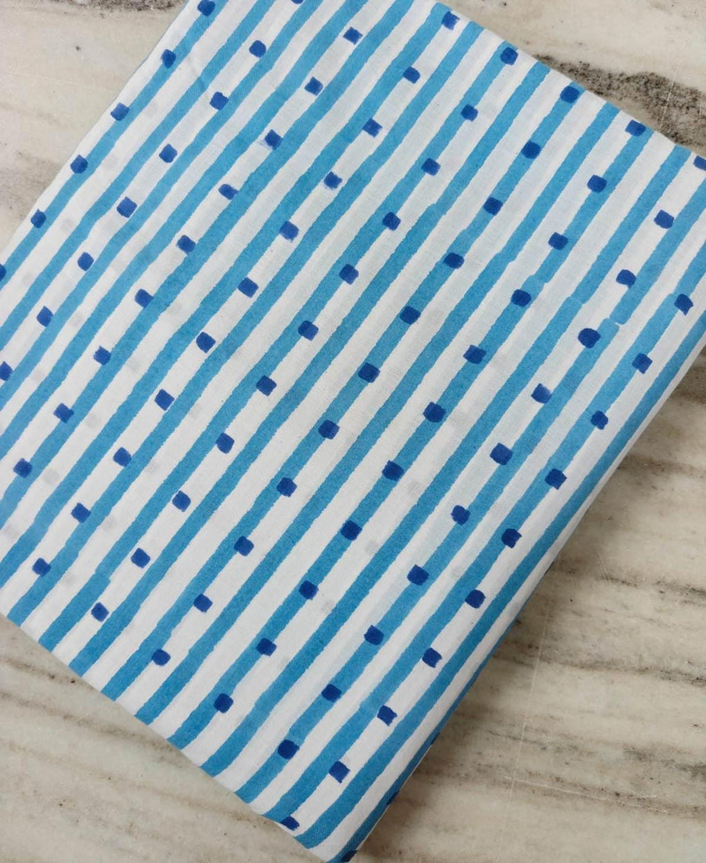 Blue Stripe Cotton Fabric, Blue Dot Print Fabric, White Background Fabric by the Yard, Striped Cotton Craft Sewing Quilting Fabric
