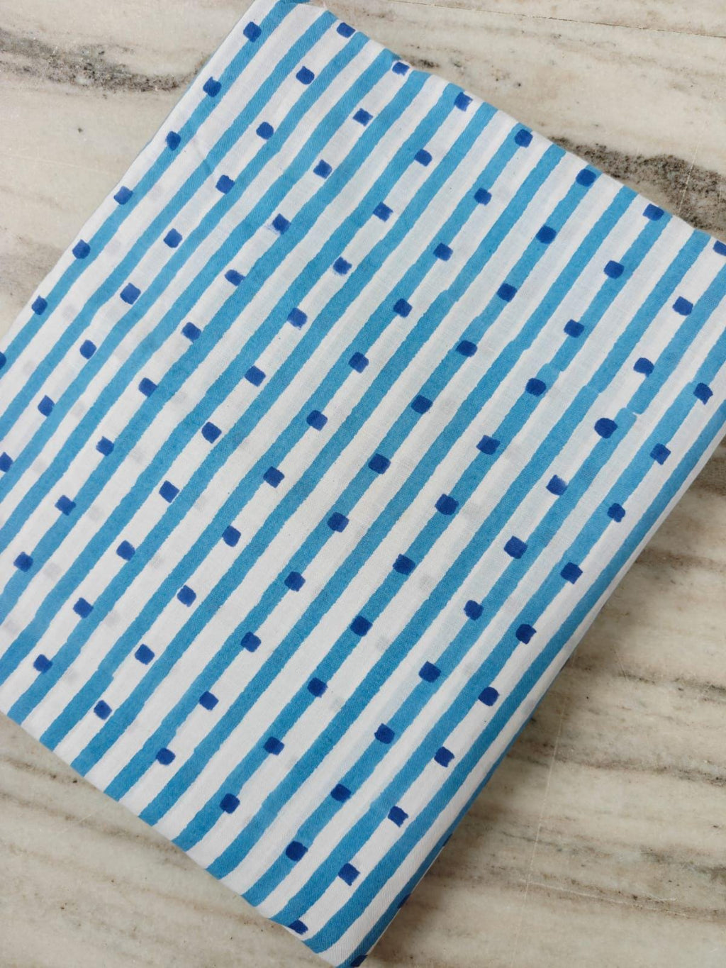 Blue Stripe Cotton Fabric, Blue Dot Print Fabric, White Background Fabric by the Yard, Striped Cotton Craft Sewing Quilting Fabric