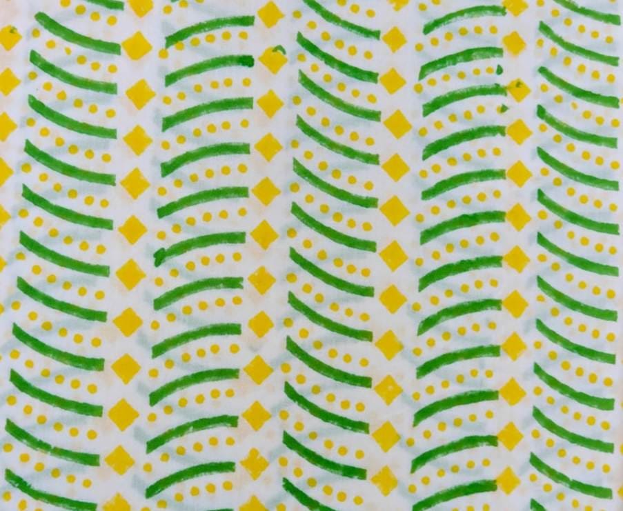 Cotton Fabric by the Yard, Green & Yellow Geometric Print, Hand Block Print Style Fabric, Modern Cotton Fabric, Sewing Quilting, Napkins