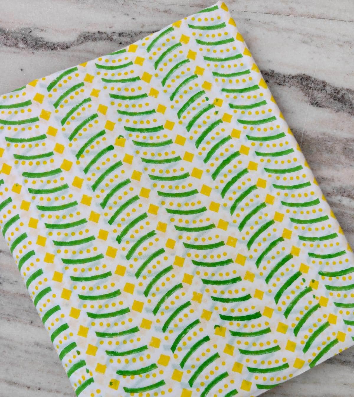 Cotton Fabric by the Yard, Green & Yellow Geometric Print, Hand Block Print Style Fabric, Modern Cotton Fabric, Sewing Quilting, Napkins