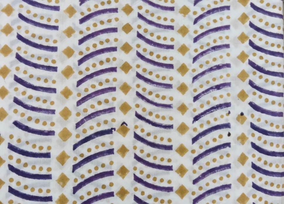 Cotton Fabric by the Yard, Purple & Mustard Geometric Print, Hand Block Print Style Fabric, Boho Cotton Fabric, Sewing Quilting, Napkins