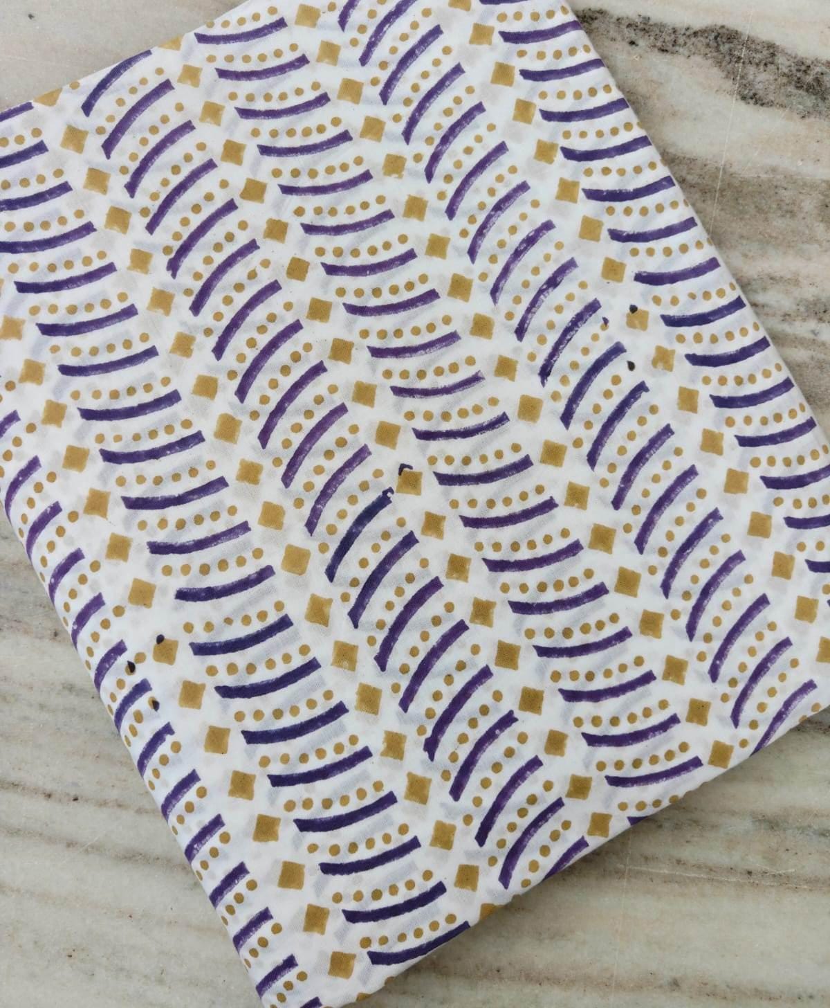 Cotton Fabric by the Yard, Purple & Mustard Geometric Print, Hand Block Print Style Fabric, Boho Cotton Fabric, Sewing Quilting, Napkins