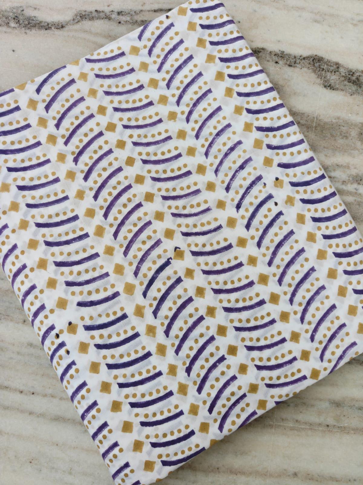 Cotton Fabric by the Yard, Purple & Mustard Geometric Print, Hand Block Print Style Fabric, Boho Cotton Fabric, Sewing Quilting, Napkins