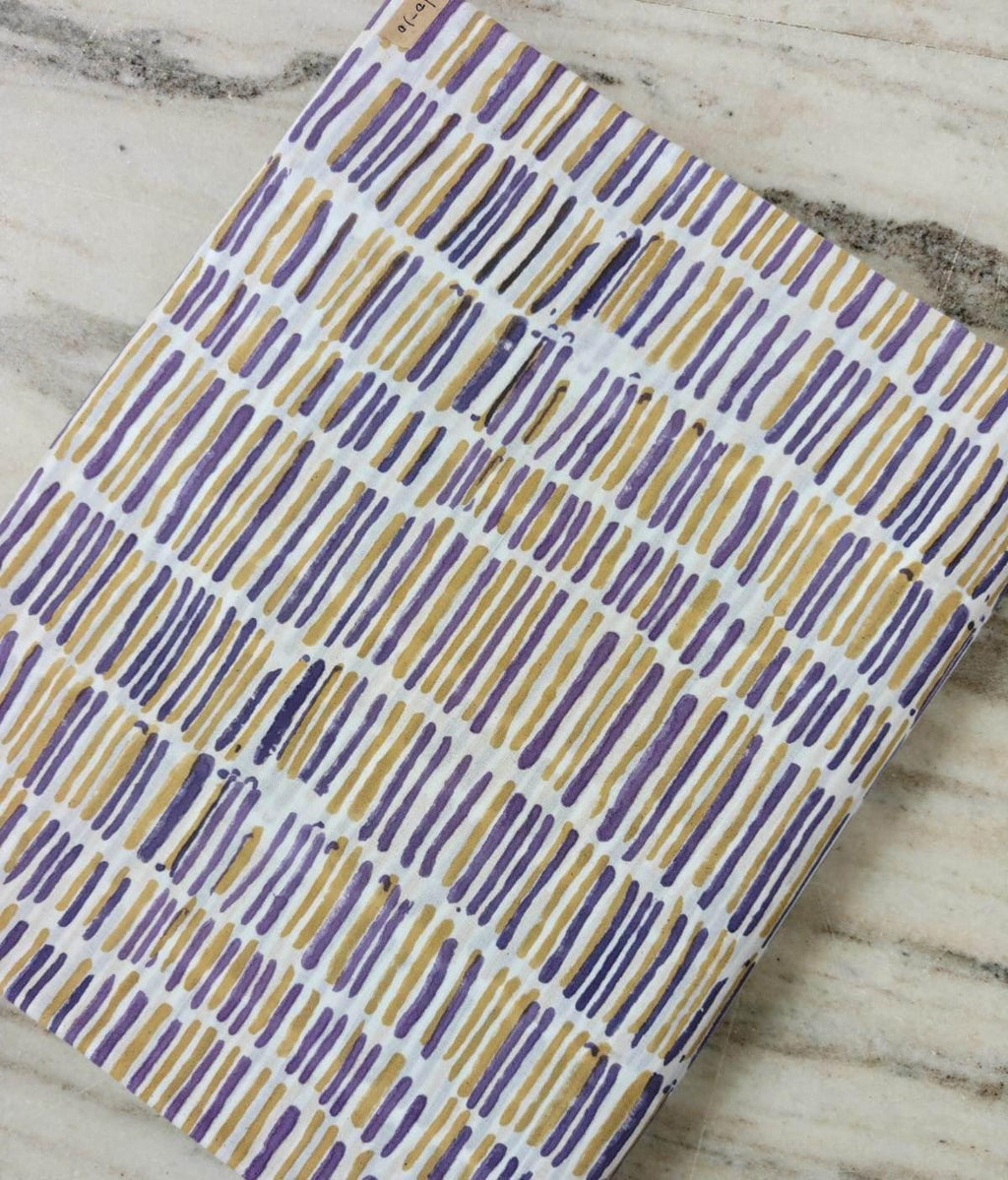 Purple & Mustard Cotton Fabric, Abstract Stripe Pattern, Modern Geometric Fabric, Quilting Sewing Fabric by the Yard, Loose Running Fabric