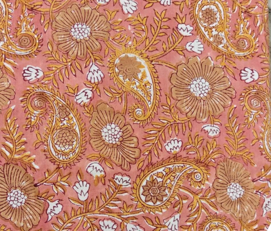 Peach Floral Paisley Cotton Fabric | Indian Block Print Fabric | Floral Cotton Fabric | Quilting & Sewing Fabric | Boho Loose  Textile