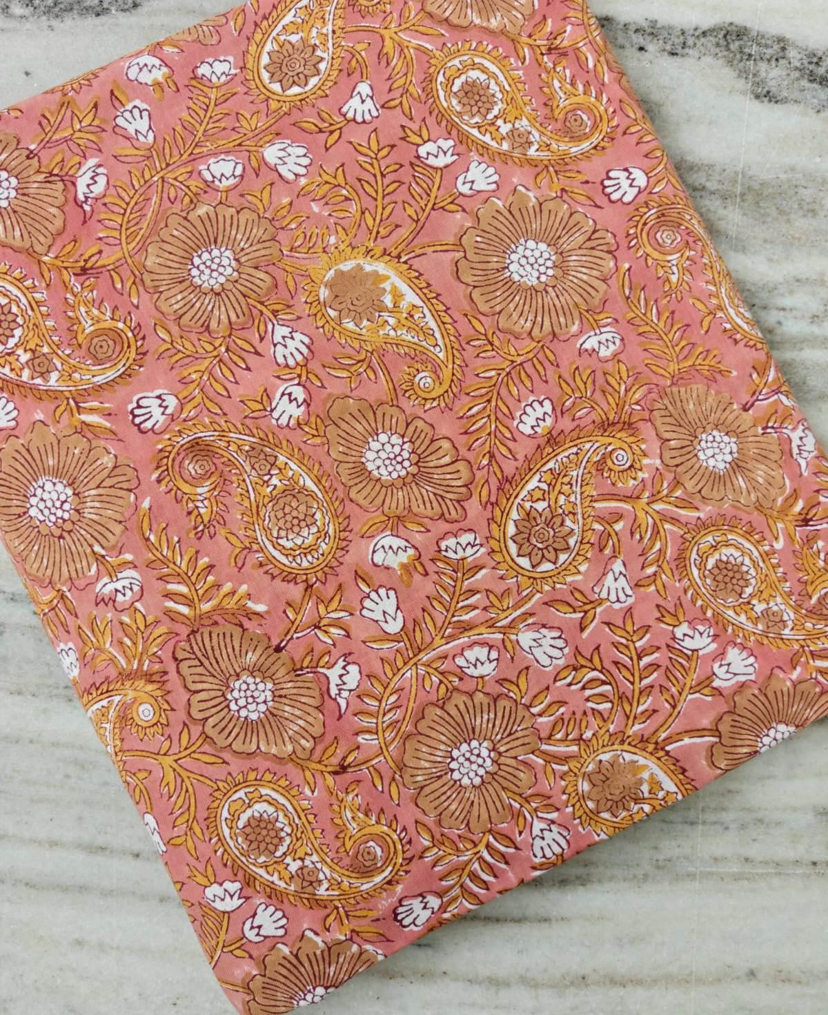 Peach Floral Paisley Cotton Fabric | Indian Block Print Fabric | Floral Cotton Fabric | Quilting & Sewing Fabric | Boho Loose  Textile