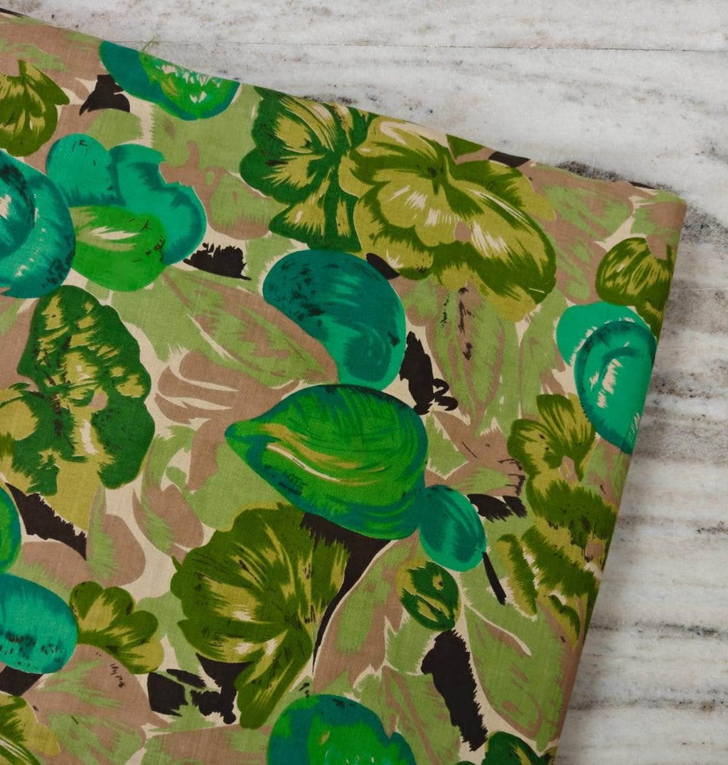 Green Tropical Leaf Print Cotton Fabric | Teal & Olive Botanical Fabric | Tropical Sewing Fabric | Quilting Apparel Material | Loose Fabric