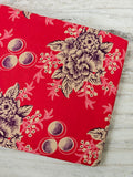 Red Floral Cotton Fabric | Vintage Flower & Berry Print | Pink Cream Botanical Fabric | Sewing Quilting Dressmaking Material