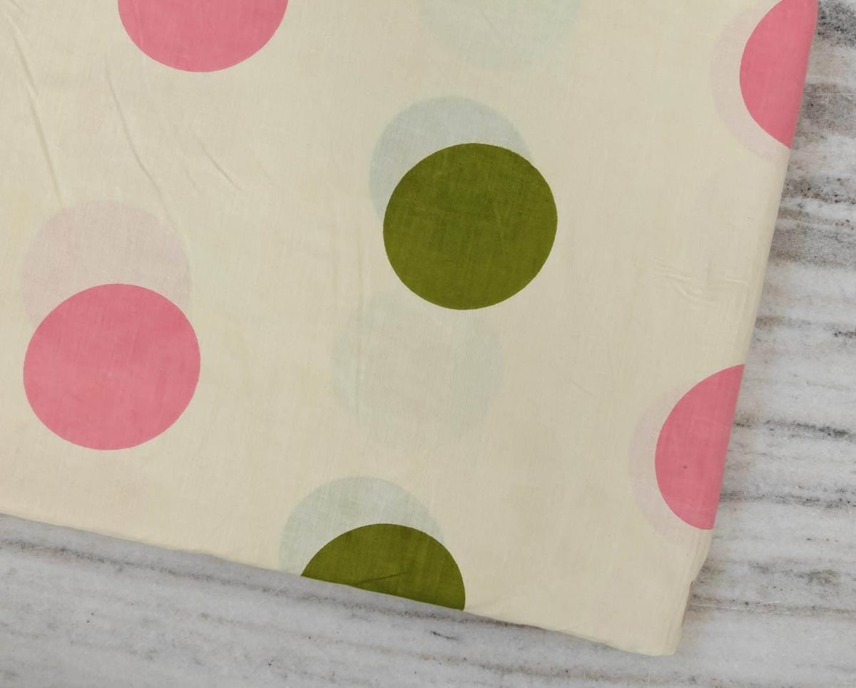Cream Cotton Fabric, Olive Green & Pink Abstract Circle Print, Retro Mid Century Geometric Fabric, Modern Quilting Sewing Home Decor