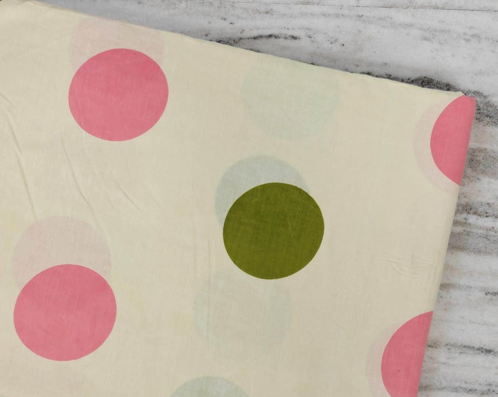 Cream Cotton Fabric, Olive Green & Pink Abstract Circle Print, Retro Mid Century Geometric Fabric, Modern Quilting Sewing Home Decor