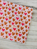 Pink Brown Heart Stripe Cotton Fabric, Cute Heart Print on Blush Pink Stripes,  Romantic Valentine Fabric, Dressmaking Fabric