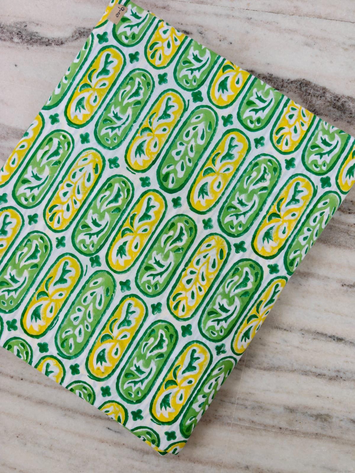 Green & Yellow Paisley Cotton Fabric | Hand Block Print Fabric | Indian Cotton Textile | Floral Paisley Fabric | Sewing  Quilting Fabric