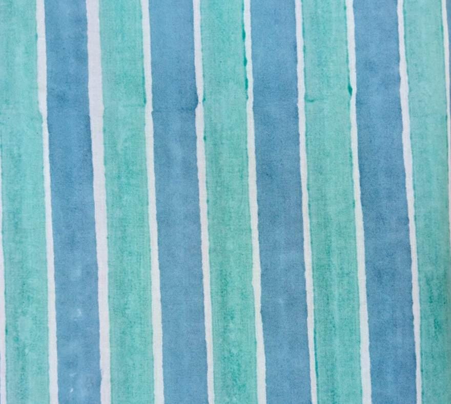Blue & Aqua Stripe Cotton Fabric | Hand Block Print Fabric | Indian Cotton Textile | Striped Fabric by the Yard | Sewing  Quilting Fabric