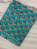 Teal Floral Cotton Fabric, Blue Flower & Green Leaf Print, 100% Indian Block Print Fabric By The Yard, Sewing Fabric, Losse Running Fabric