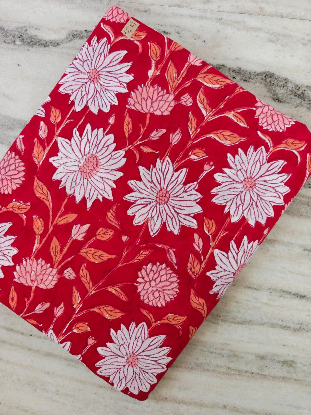 Red Floral Cotton Fabric | White & Pink Flower Print | Orange Leaf Design | Indian Cotton Fabric | Sewing Quilting Fabric | Loose Fabric