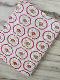White Cotton Fabric with Pink & Green Floral Circles | Floral Print Fabric | Indian Cotton Fabric | Sewing, Quilting Craft Loose Fabric