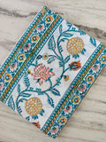 Floral Block Print Cotton Fabric by the Yard, Blue & Mustard Indian Floral Fabric, Hand Block Print Style, Sewing Quilting Fabric