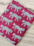 Pink Cotton Fabric with Gray Leopard Print, Animal Print Fabric, Pink Quilting Fabric, Sewing Fabric by the Yard, Cotton Craft Fabric