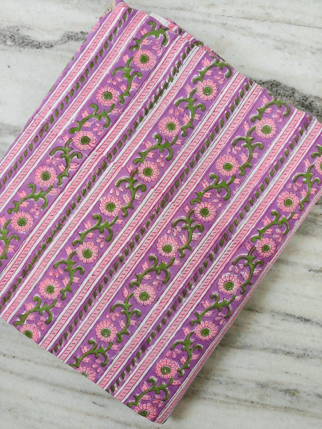 Purple Floral Block Print Cotton Fabric | Pink Green Botanical Print | Indian Cotton Fabric by the Yard | Hand Block Print Textile |
