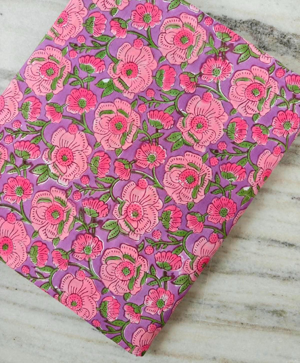 Purple Floral Cotton Fabric | Pink Flower & Green Leaf Print | Indian Cotton Fabric | Floral Sewing Fabric | Dressmaking  Quilting Fabric