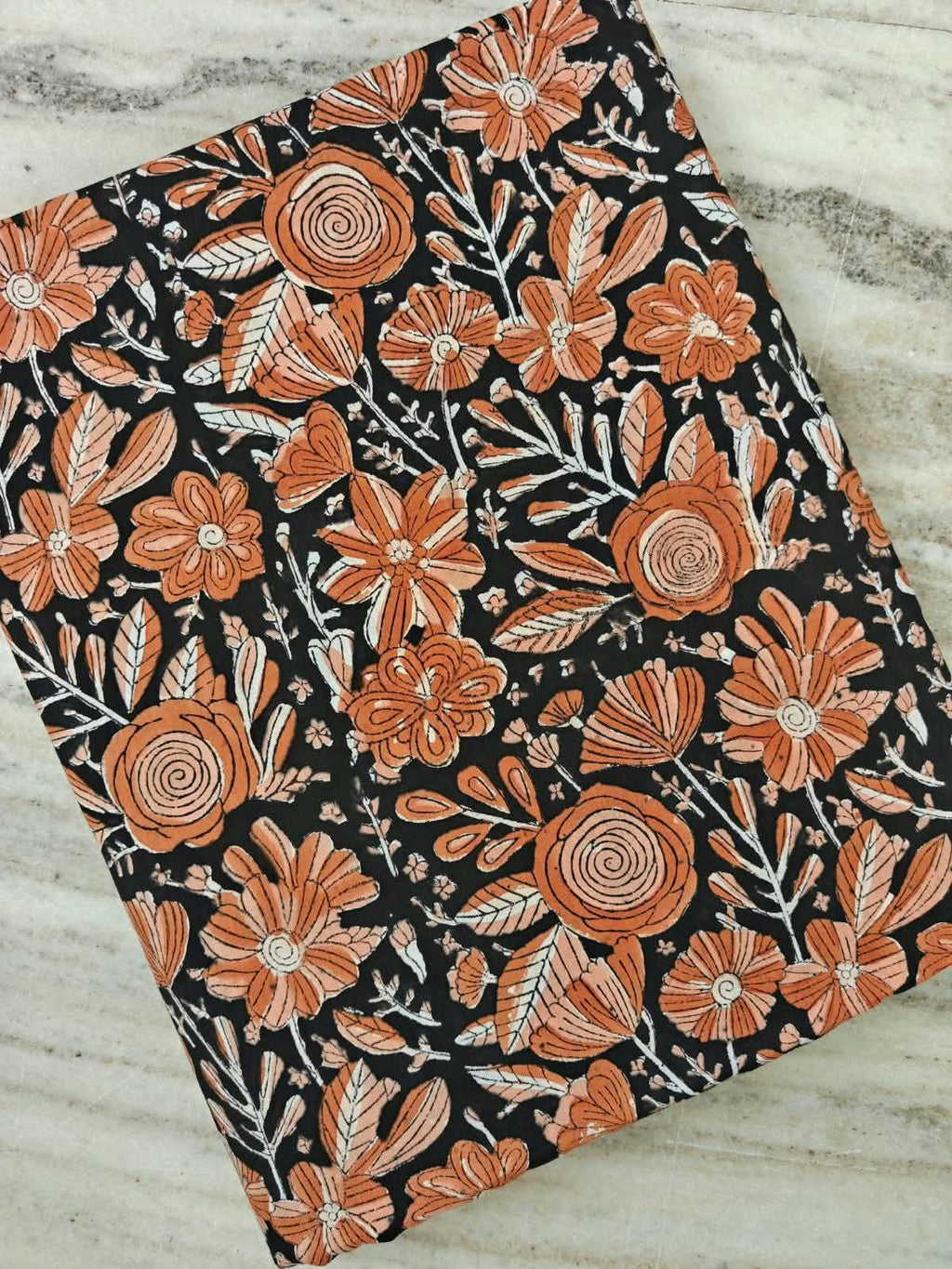 Black & Orange Floral Cotton Fabric | Large Flower Print | Botanical Cotton Fabric | Indian Textile | Sewing  Dressmaking Fabric | Quilting