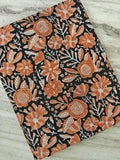 Black & Orange Floral Cotton Fabric | Large Flower Print | Botanical Cotton Fabric | Indian Textile | Sewing  Dressmaking Fabric | Quilting