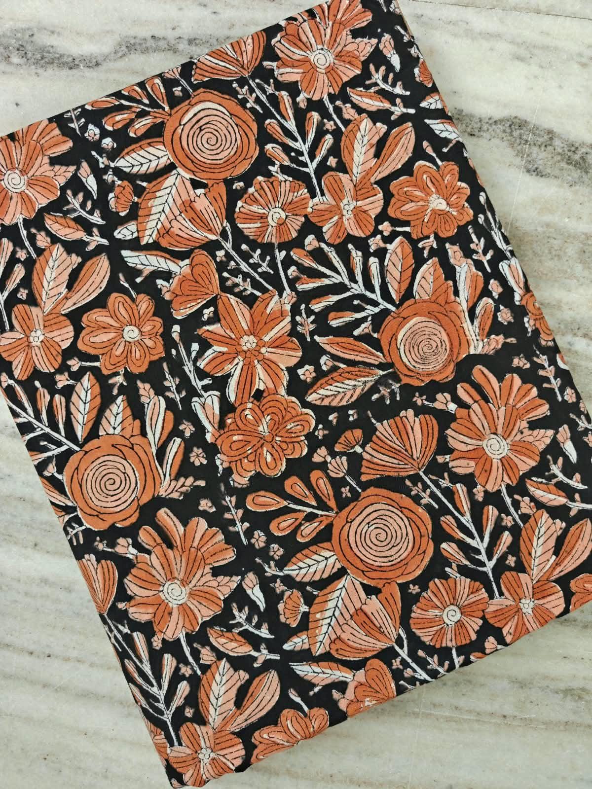 Black & Orange Floral Cotton Fabric | Large Flower Print | Botanical Cotton Fabric | Indian Textile | Sewing  Dressmaking Fabric | Quilting